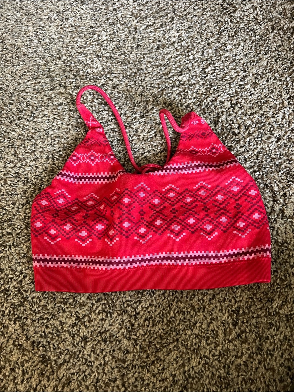 Fabletics Red Fair Isle Print Sports Bra